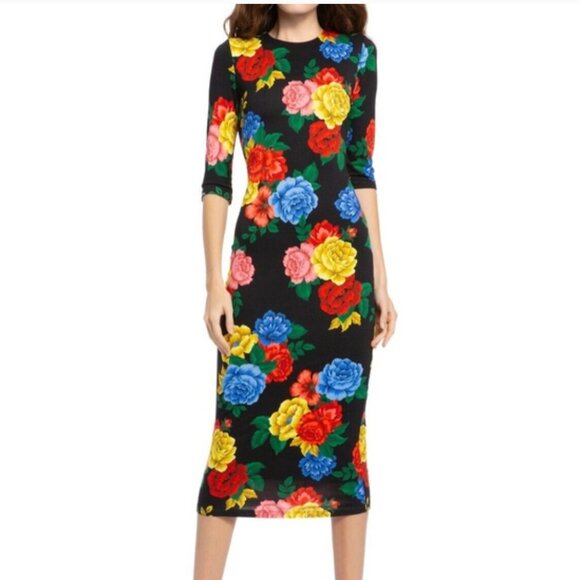 Alice + Olivia Delora Fitted Camellia Bouquet Midi Dress - Picture 3 of 8